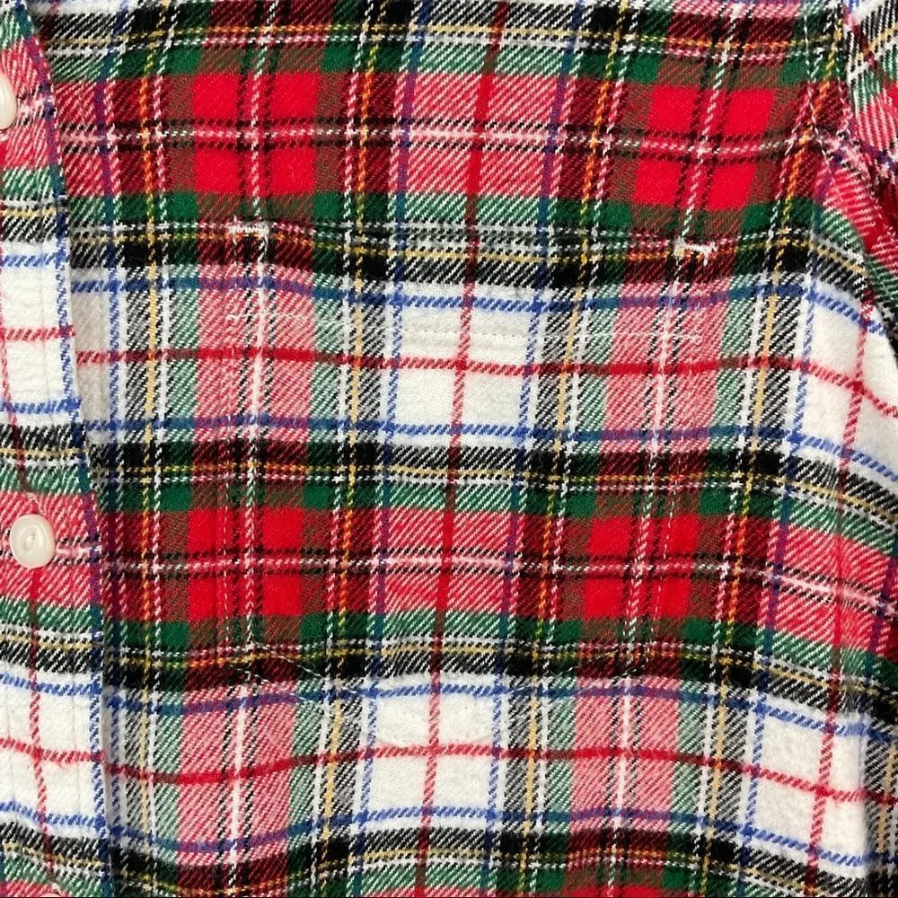 Red White Checkered Plaid Flannel Button Up Long Sleeve Shirt XXS - Image 2