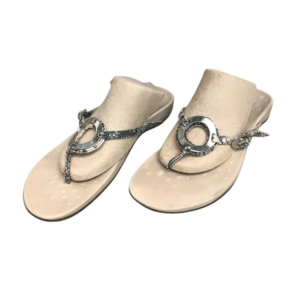 Vionic Karina Leather Slide Faux Snake skin Thong Arch Support Sandal. S… - Image 3