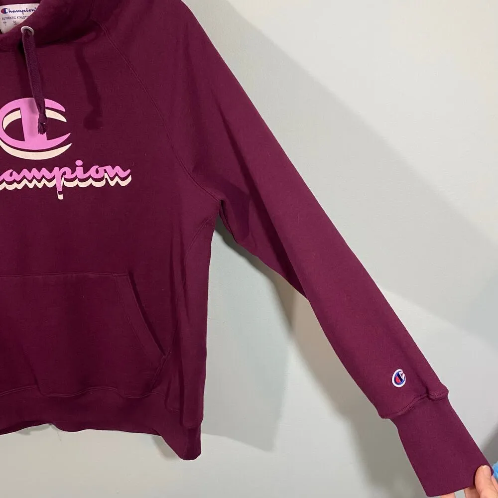 Champion Women's Maroon Classic Logo Pullover Hoodie Size L - Image 6