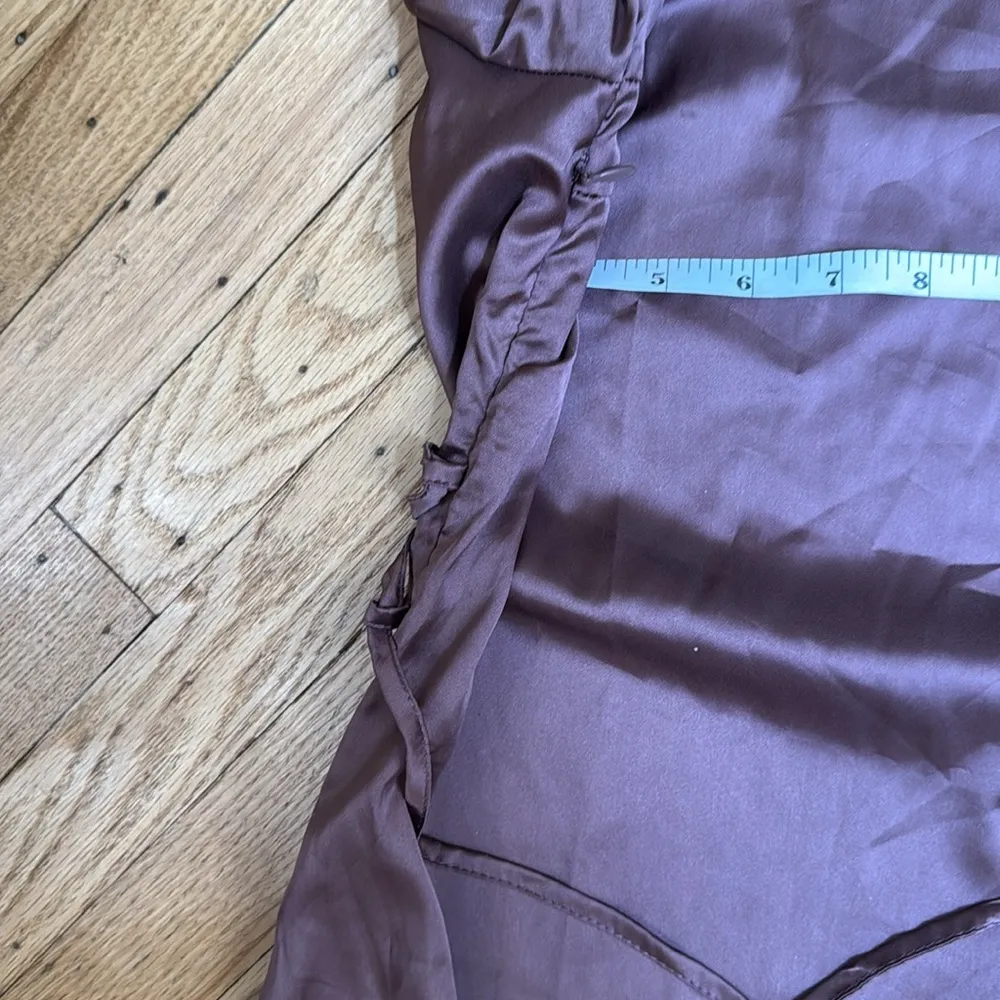 SHEIN Brown Long Sleeve A-Line Midi Dress XL, Soft Satin Feel, Tie Waist - Image 8