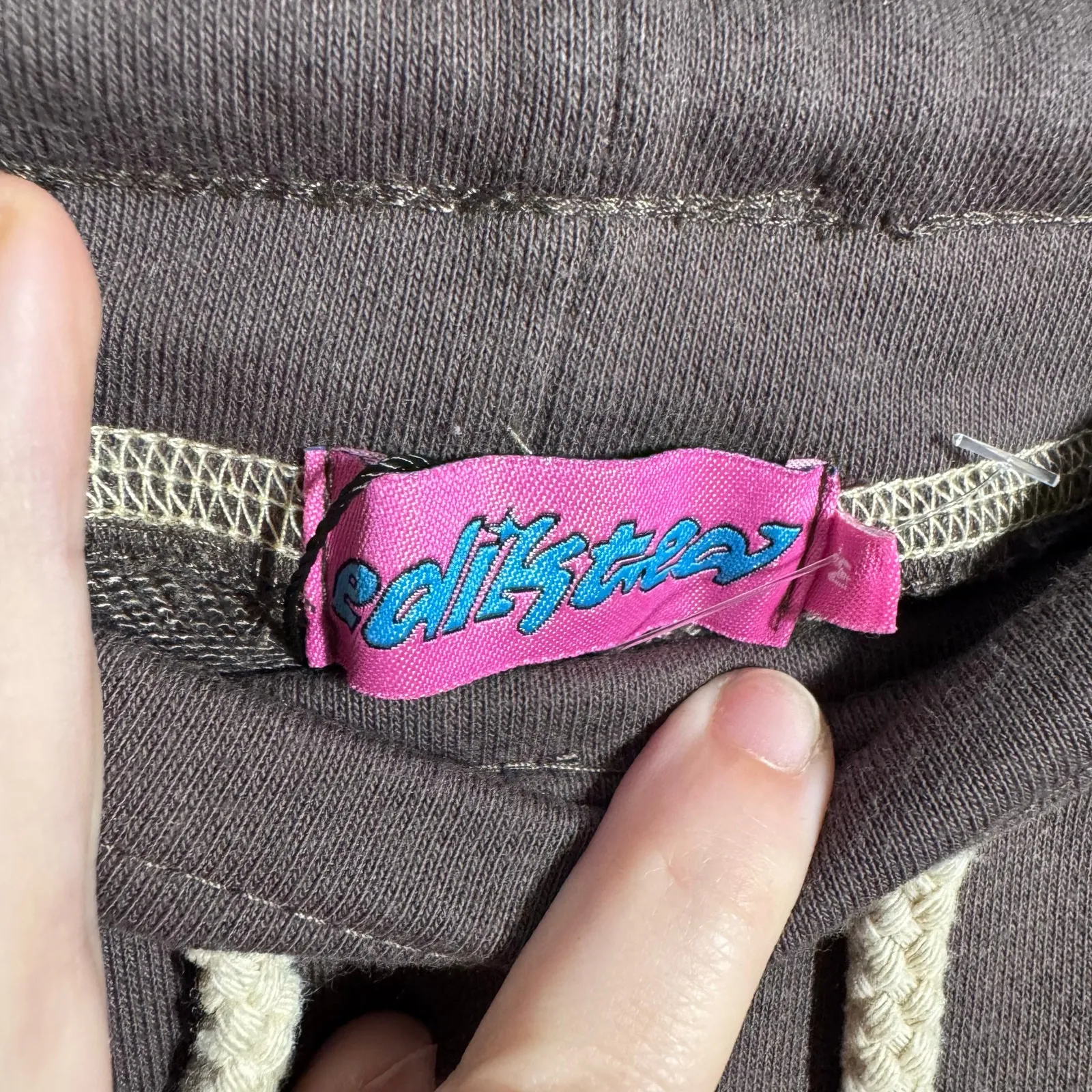 Edikted Sweatpants Women M Brown Exposed Stitching Flared Y2K Rope Tie Casual - Image 7