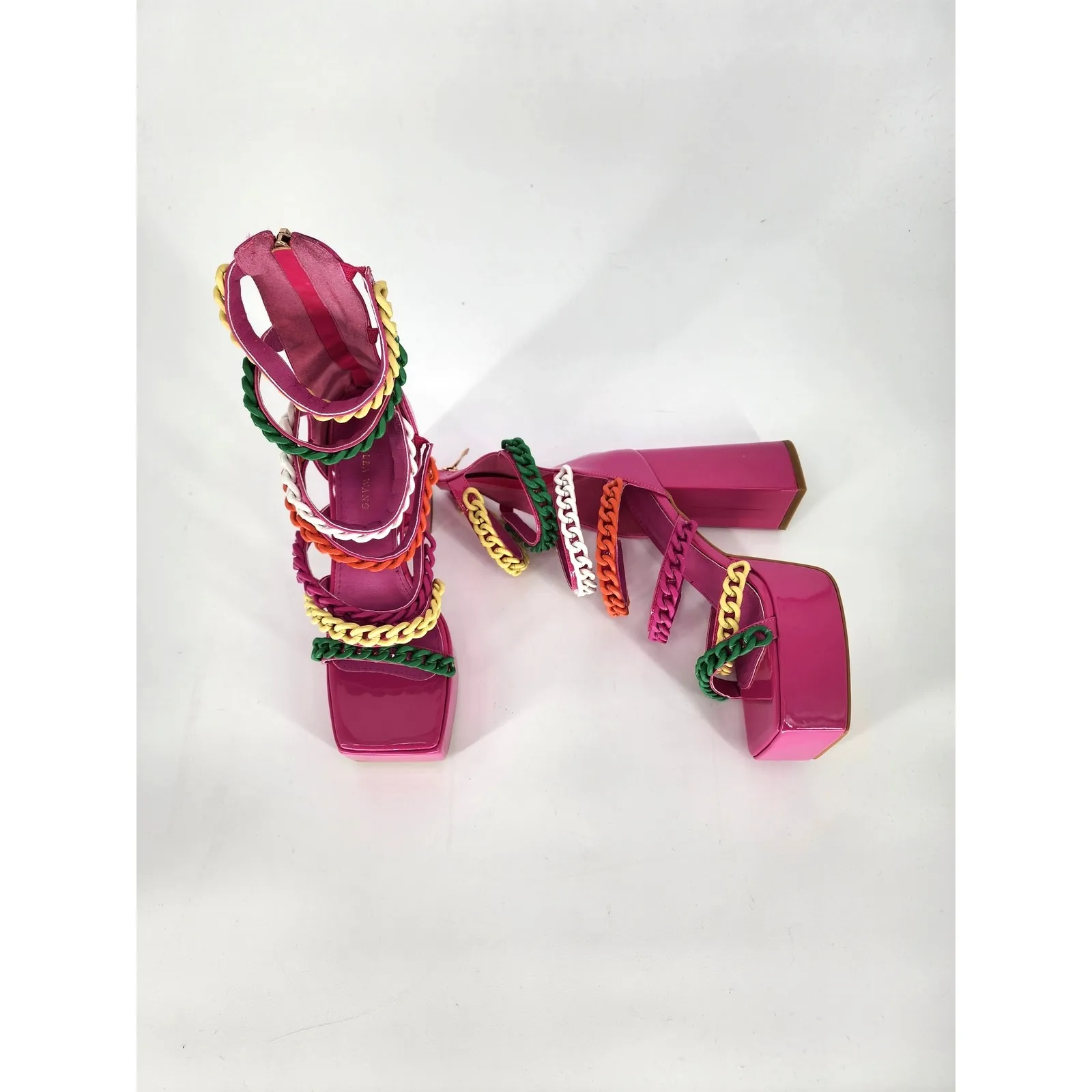 Azalea Wang Pink Corrine Chain Link Platform Sandals Size 7 NWT - Image 16