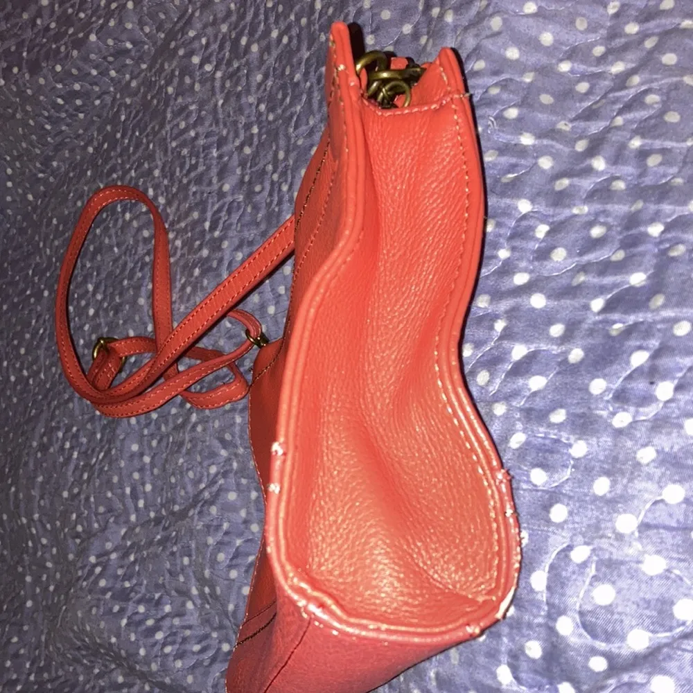 Salmon Pink Orange Leather  Crossbody Purse - Image 14