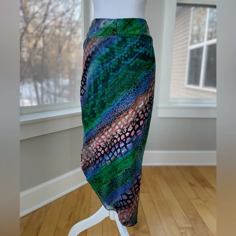 Vintage Y2K Mesmerize Emerald Green Low Rise Stretch Mesh Maxi Skirt Sz S - Image 4