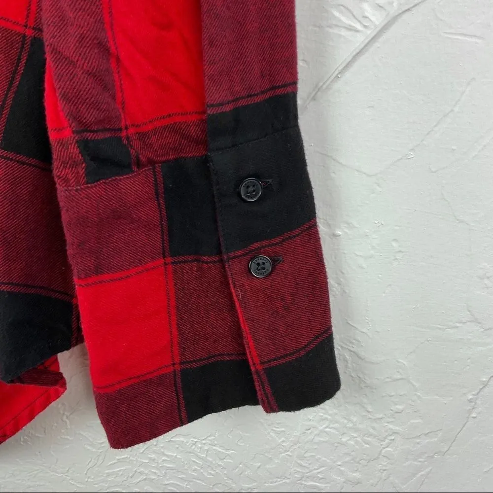 EXPRESS  Red Black Plaid Corset Front Button Up Tunic Shirt Small - Image 3