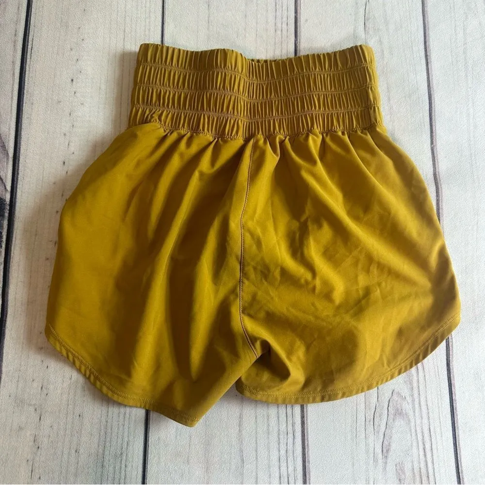 Nike Women’s High-Waisted Running Gym Shorts Size XS Mustard/Gold Lined - Image 3