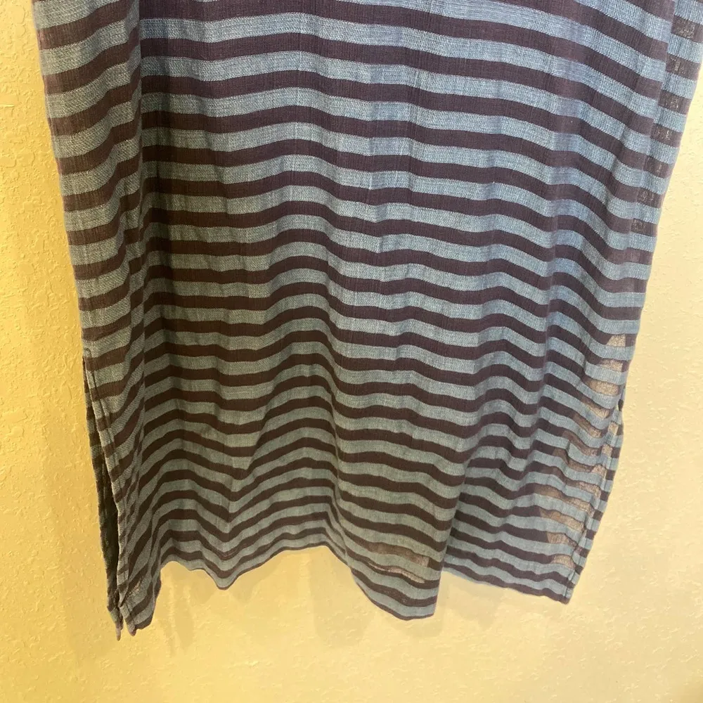 J. Crew Maxi Lightweight Blue Striped Kaftan Dress V-Neck EUC Sz M Cotton - Image 3