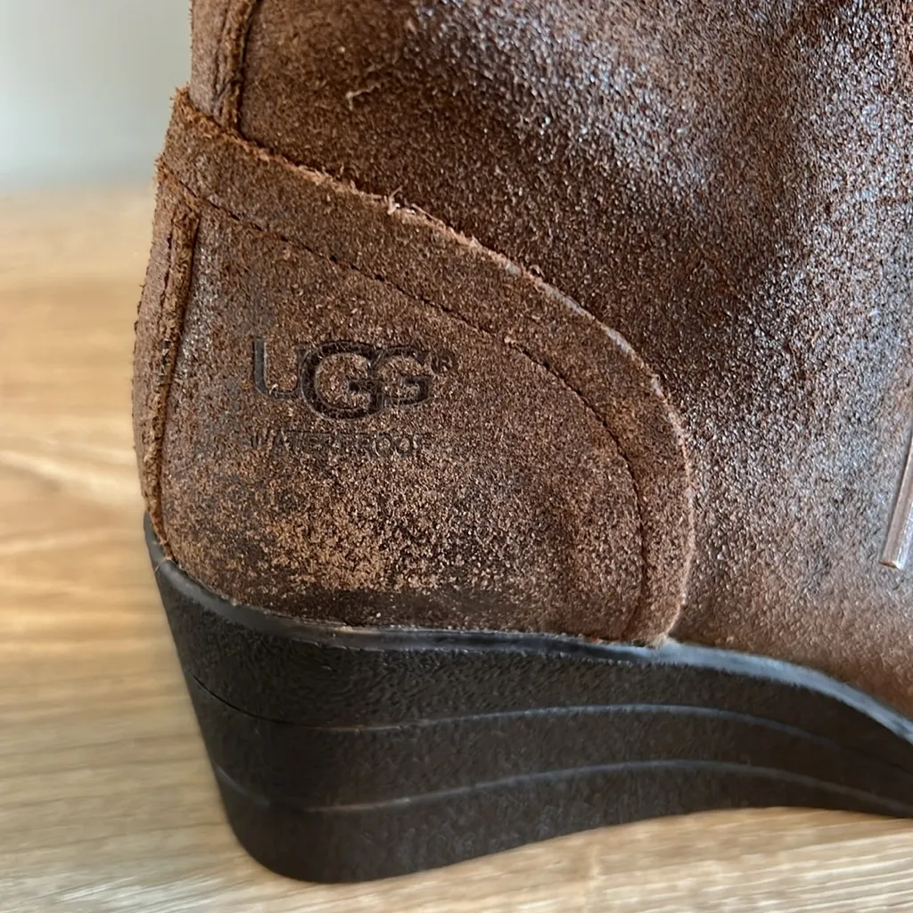 UGG Waterproof Suede Wedge Lace Tie Boot Booties, 6 - Image 5