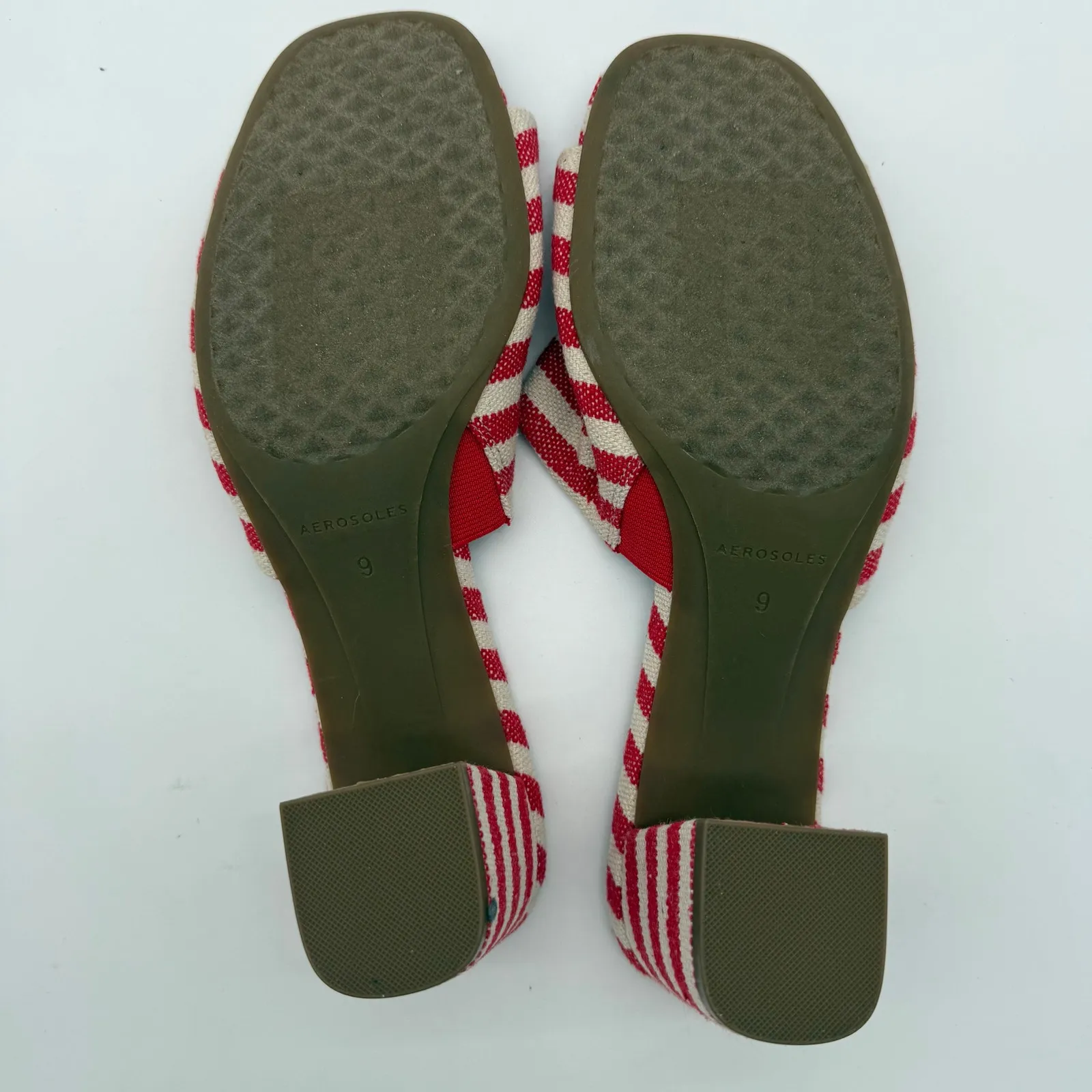 Aerosoles Entree Red Cream Stripe Canvas Comfort Casual Block Heel Sandal NWB 9 - Image 4