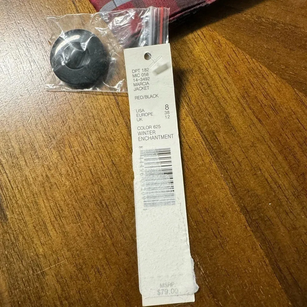 Preston & York Plaid Button Up Lightweight Jacket Red Black Holiday Career Sz 8 - Image 5