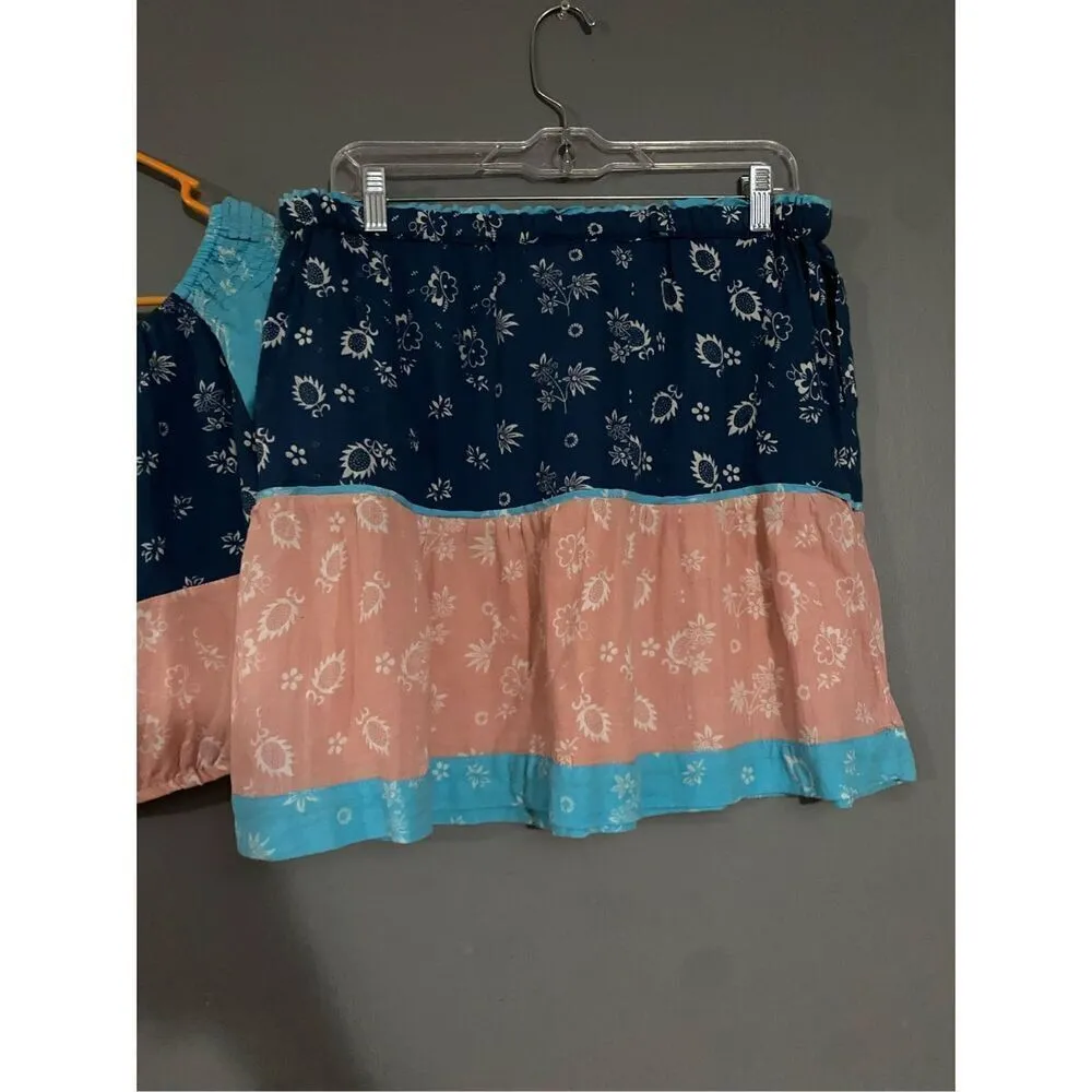 Anthropologie Kopal Women Blue Pink Mohini Skirt Boho Combo Set Size Large - Image 8