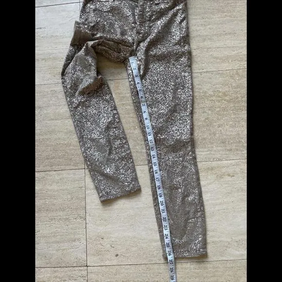 Seven 7 For All Man Kind Pants Size 28 Gold Marble‎ Shimmer Designer Pants - Image 4