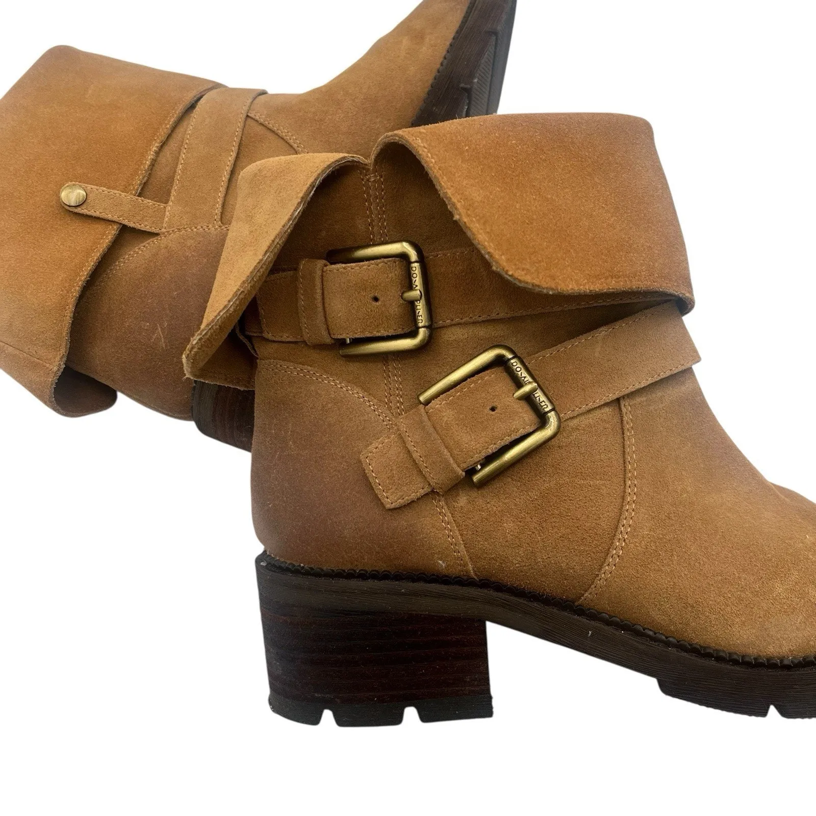 Donald pliner Saraya Suede Boots Motorcycle Tan Sz 10 Chic preppy Outdoor Combat Brown - Image 3