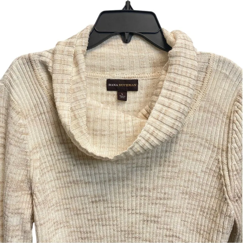 Women’s Large DANA BUCHMAN Long Sleeve Pullover Top Cowl Neck - Image 3