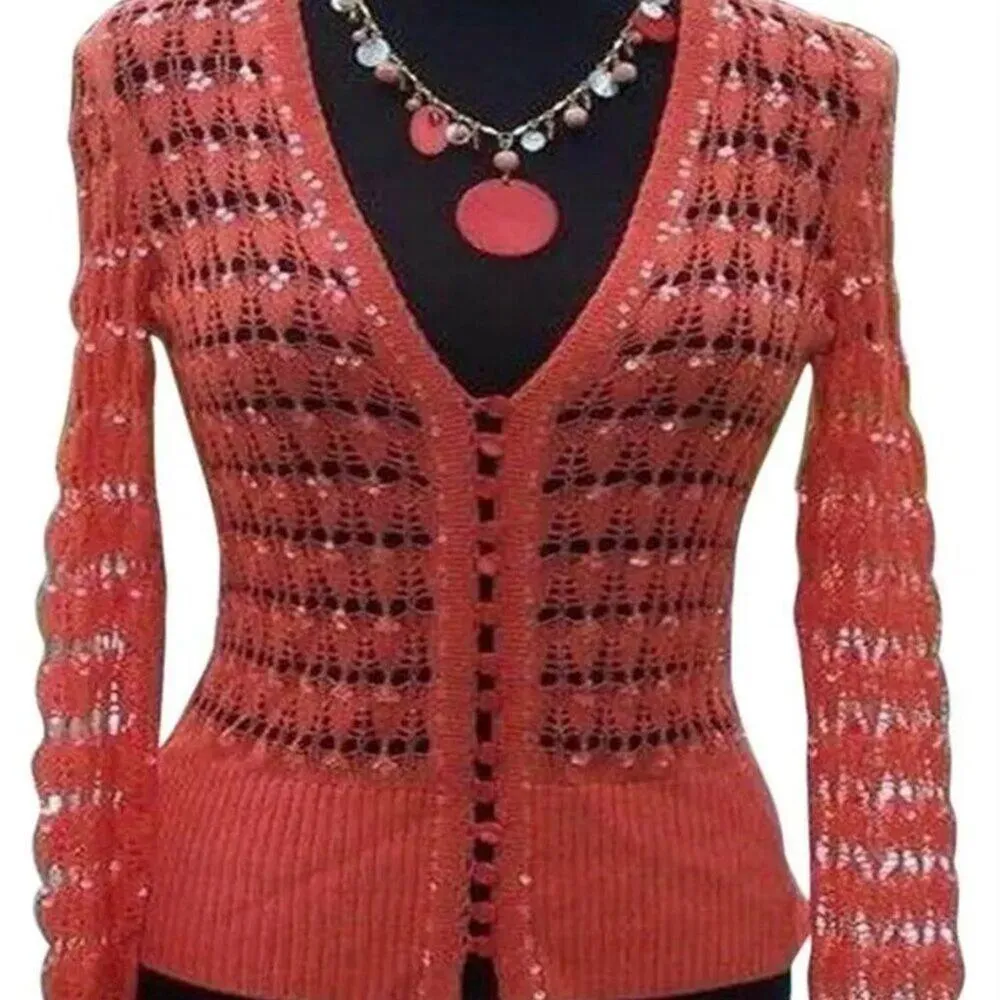 Cache Peek A Knit Sequin Kissed Sweater Top New Cardigan Tussan Silk $118 NWT - Image 3