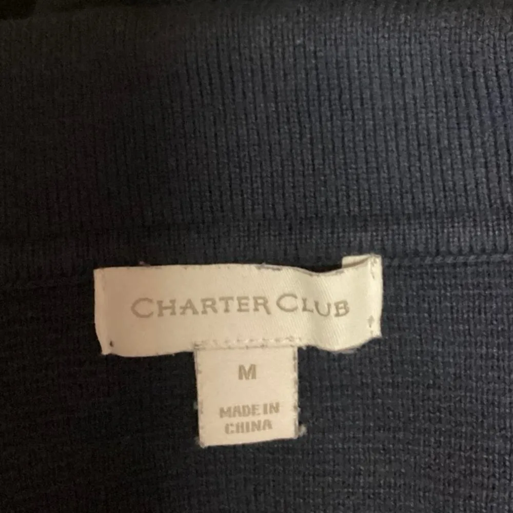 Charter Club Blue Cotton Knit Collared Button Up Cardigan Sweater Top Size M - Image 5