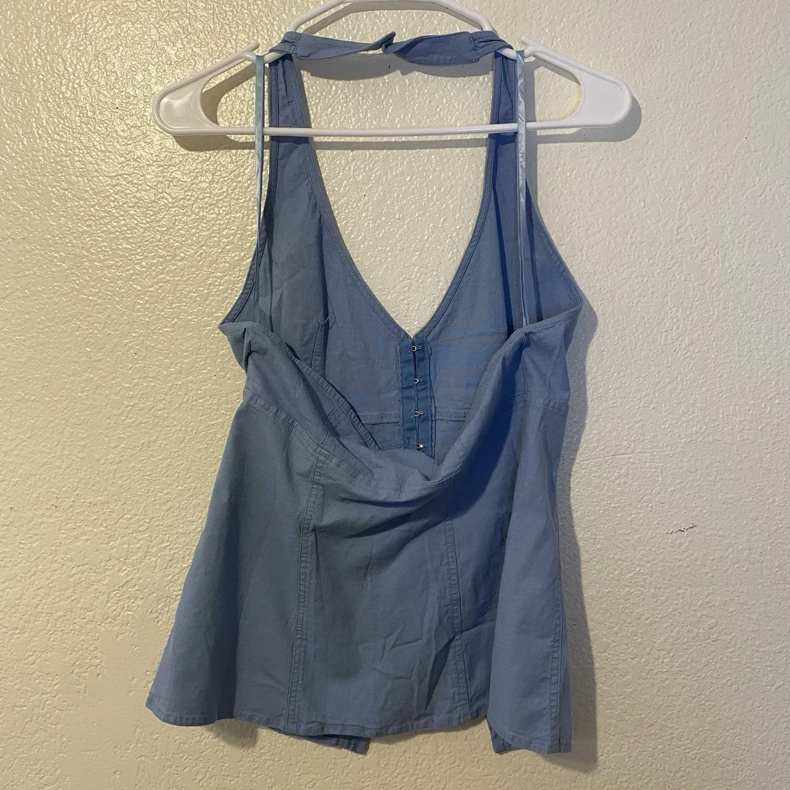 URBAN OUTFITTERS Blue Sari Halter Top Linen Blend Seamed Hooks Fitted Size M NWT - Image 5