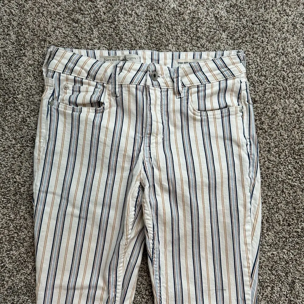 Pilcro & the Letterpress white, blue & brown striped High-Rise Bootcut jeans 26 - Image 3