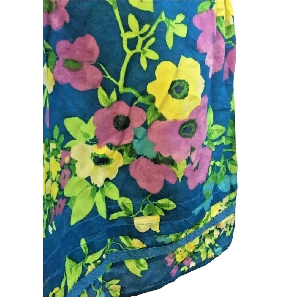 Juniors Aeropostale Blue Yellow Floral Print Strapless Cotton Sundress Size M - Image 2