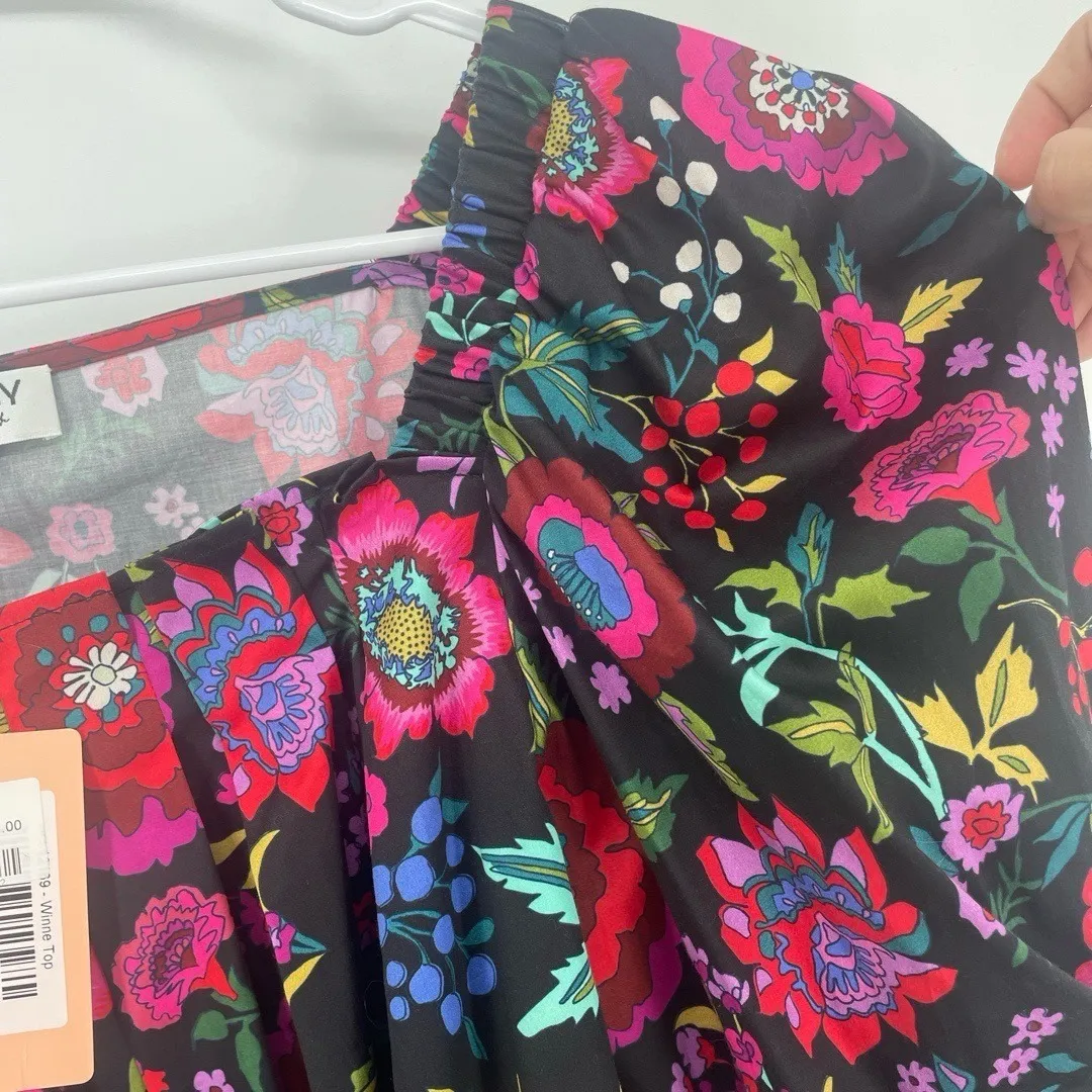 Crosby Mollie Burch Winnie Puff Sleeve Top size XS Black Multicolor Floral NWT - Image 7