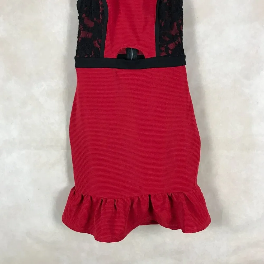 Material Girl Red Mini Skater Dress with Black Lace NWT SMALL - Image 5