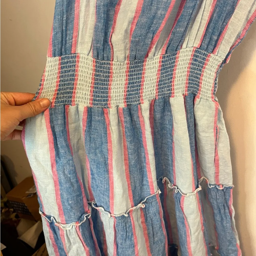 RAILS AMELLIA LINEN-BLEND MIDI BLUE PINK DRESS KONA STRIPE COTTON LINEN TIERED - Image 9