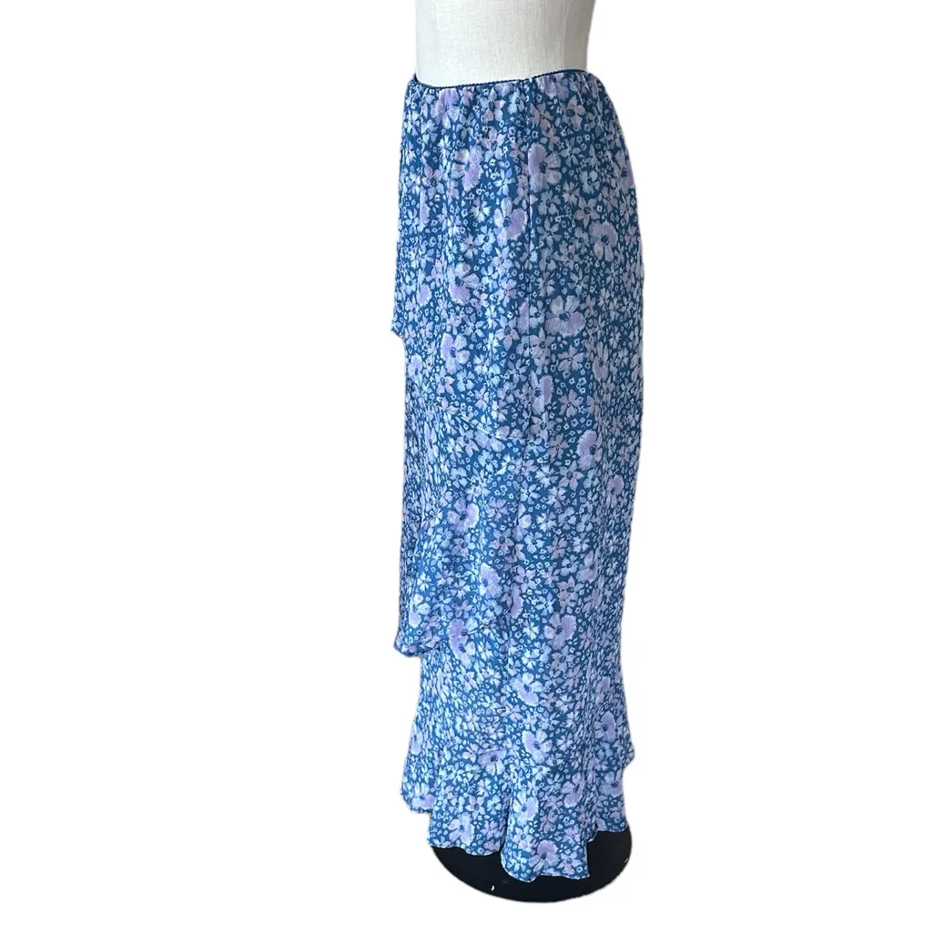 NWOT FREE PEOPLE ROMANCE ME TIERED MAXI Midi SKIRT Blue Medium - Image 3