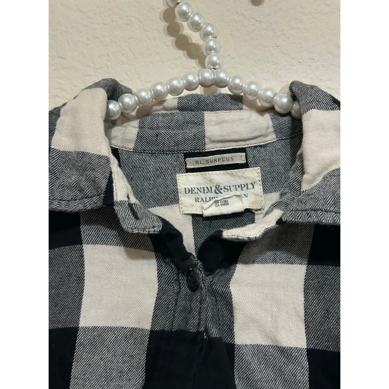 Ralph Lauren Denim & Supply Women's Size Medium Flannel White Black Plaid Shirt - Image 5