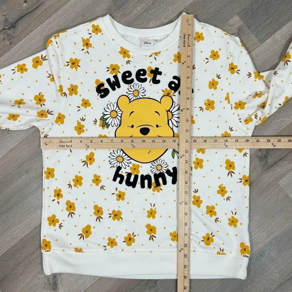 Disney Winnie The Pooh Sweet‎ As Honey Floral Sweatshirt White Yellow Medium - Image 12