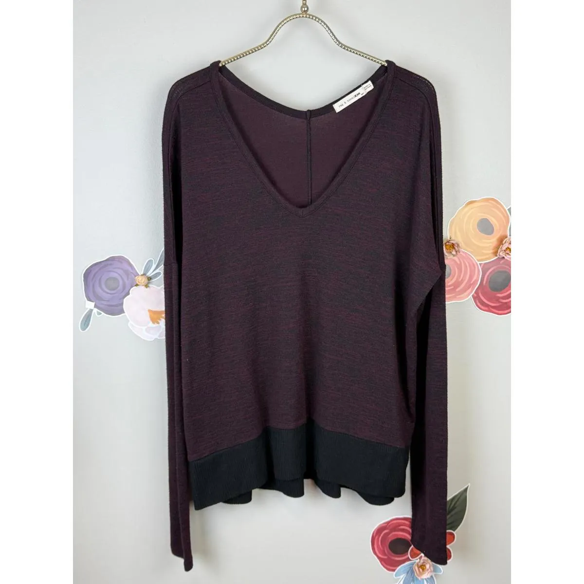 rag & bone Jean Maroon Oversized V-Neck Sweater - Size - Small - Image 5