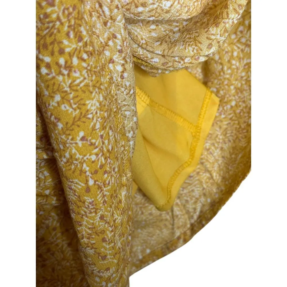 Old Navy Women's Dress Pleated Bodice Floral Silk Sleeveless Lined Mustard Sz.XL - Image 6