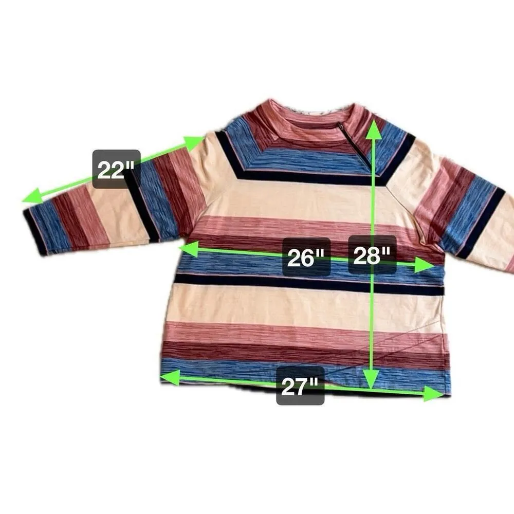 T by Talbots Colorful Striped Crew Zip Neck Elaxed Waist Sweatshirt, Size 3X Pink - Image 4