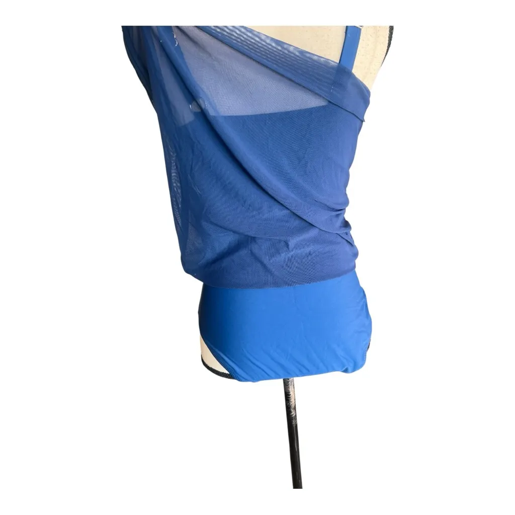 Blooming Jelly Blue Mesh Sleeveless One Piece Swim Dress Size M - Image 3