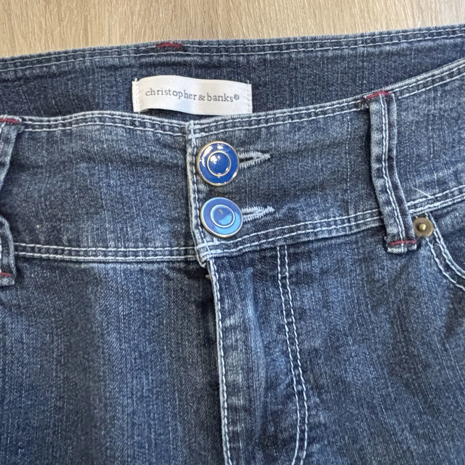 Christopher & Banks Capris Blue Denim Jeans Womens Sz 8 Crop Pants Dark Wash VTG - Image 3