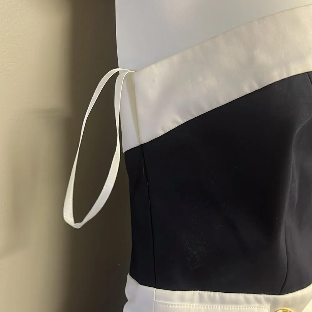 Milly Navy White Strapless Zip-Up Dress Gold-Tone Chain Nautical Mini-Size 4 - Image 6