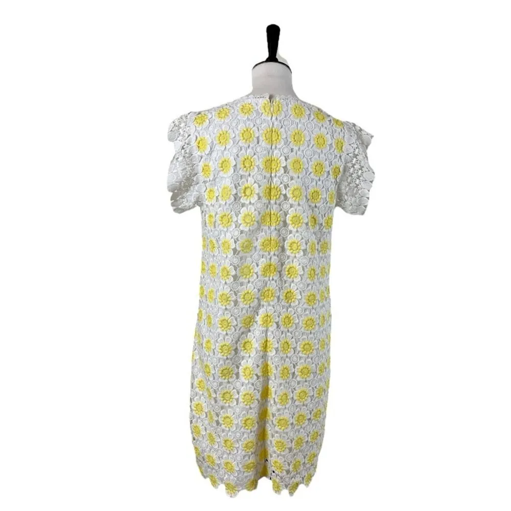 J.Crew Dress Crochet Lace Embroidered Shift White Yellow Daisy Floral Women’s 6 - Image 4