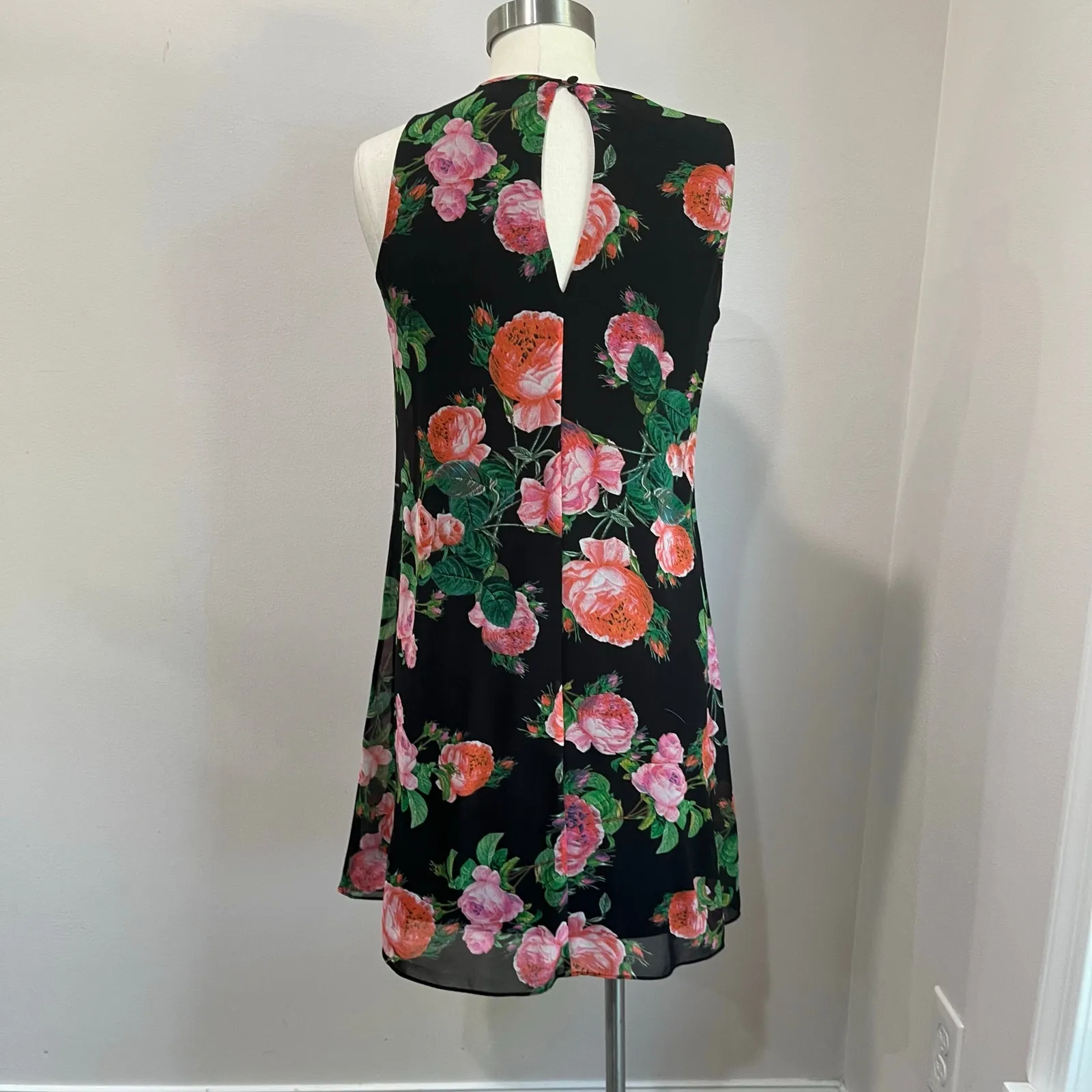 Calvin Klein Black Floral Dress Sleeveless Office Siren Chic 4 - Image 3