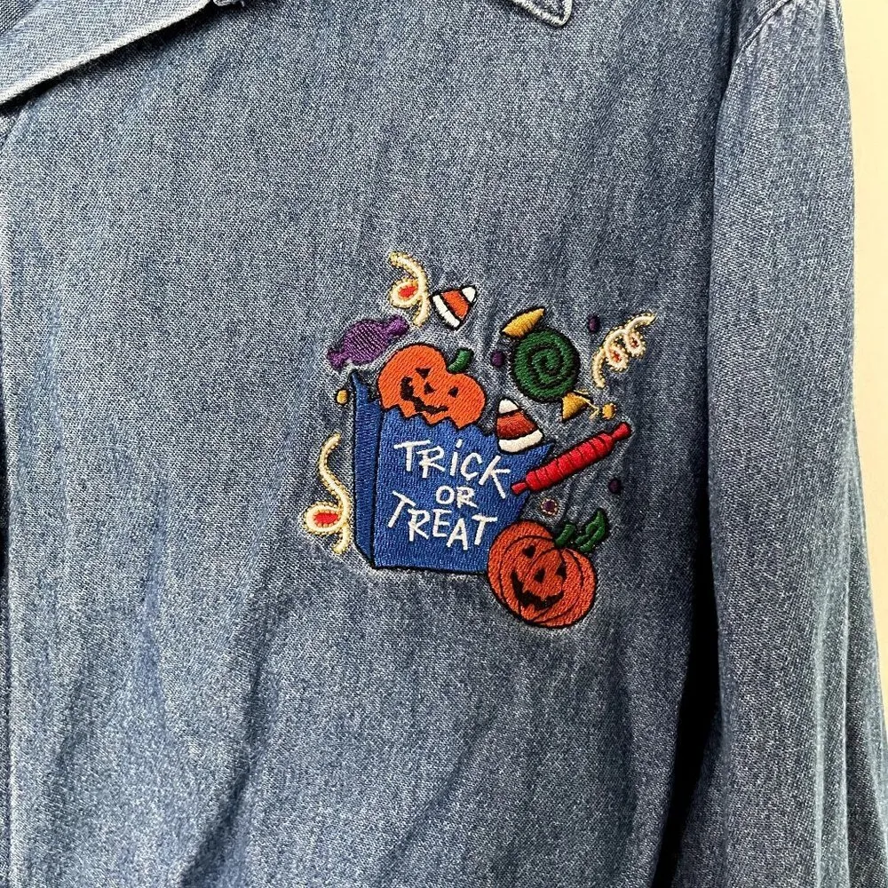Basic Editions vintage cotton denim top halloween trick or treat women size 3XL - Image 6