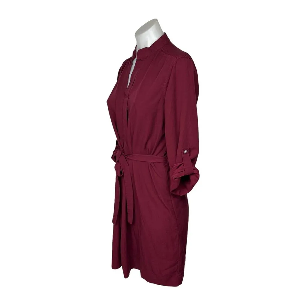 Studio M Red Half Sleeve Tie Belt Mandarin Monk Collar Shirt Knee Length Dress S - Image 2