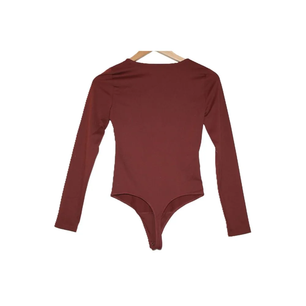 Womens Abercrombie & Fitch Soft AF Burgundy Red Long Sleeve Bodysuit Top Size XS - Image 2
