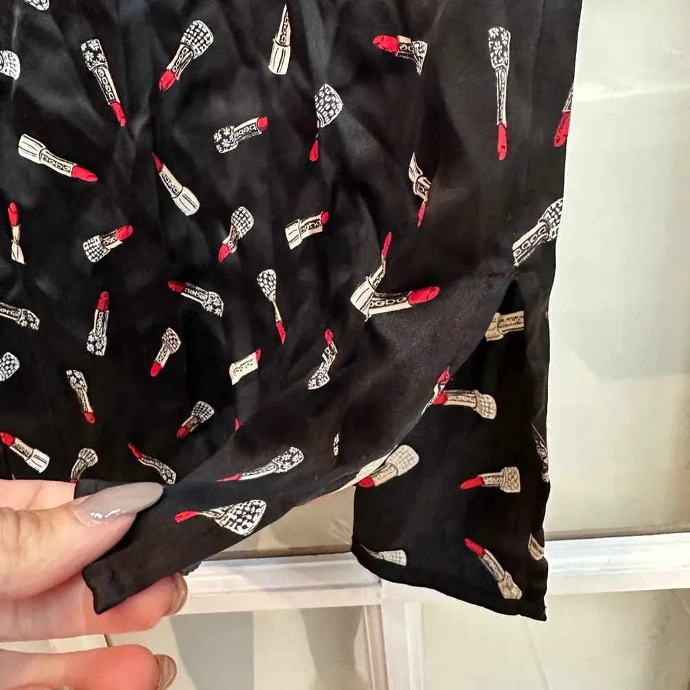 Vintage Bebe Y2K Black Silk Lipstick Printed Button Front Shirt Dress Size Small - Image 7