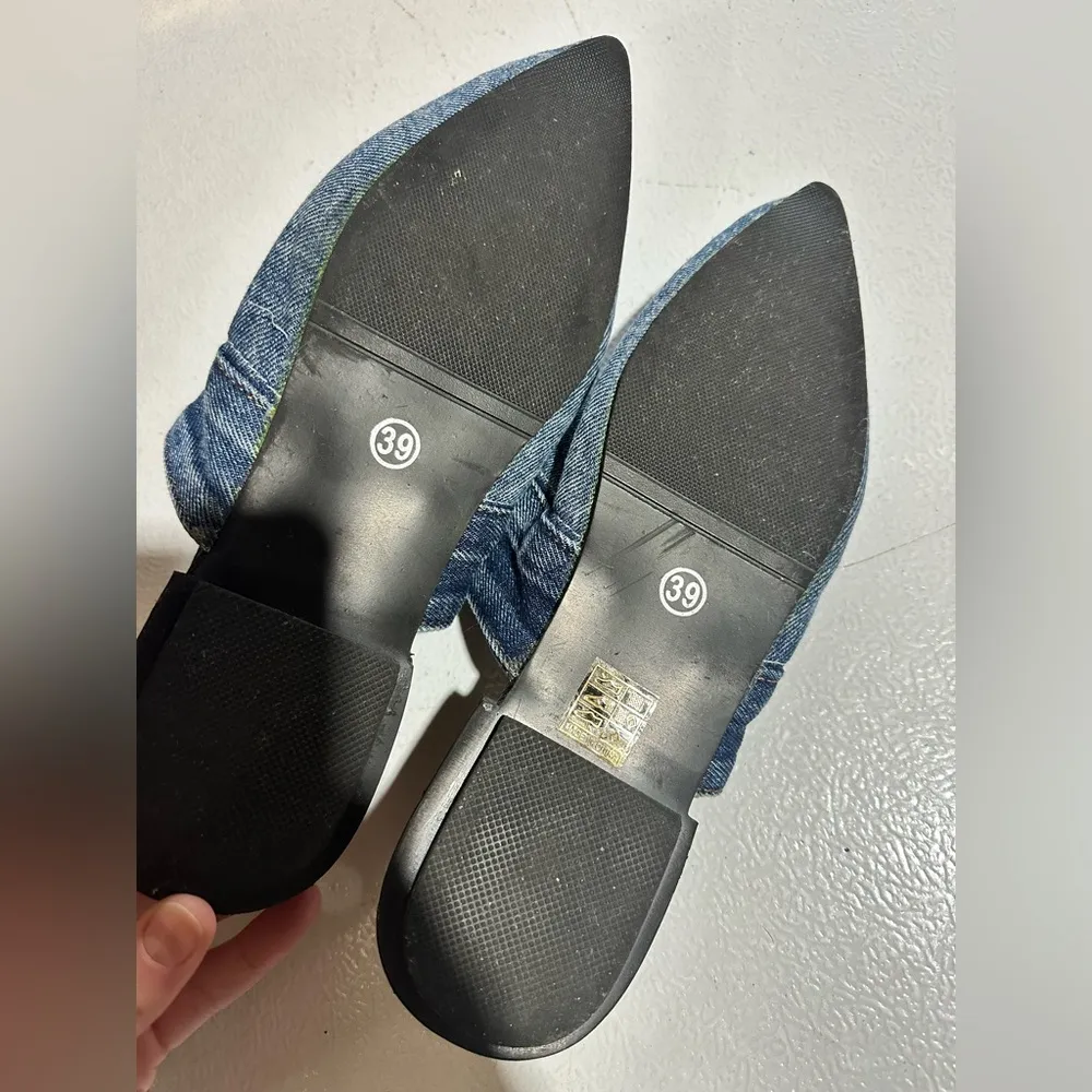 Distressed Denim Flat Slip On Mule Shoe Blue Size 7.5 - Image 9