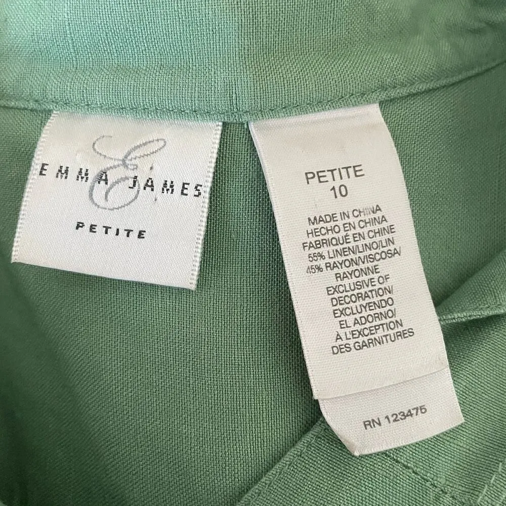 Emma James Women Top Size 10P Green Flare 3/4 Sleeve Pin Tuck Bodice Dainty Chic - Image 2