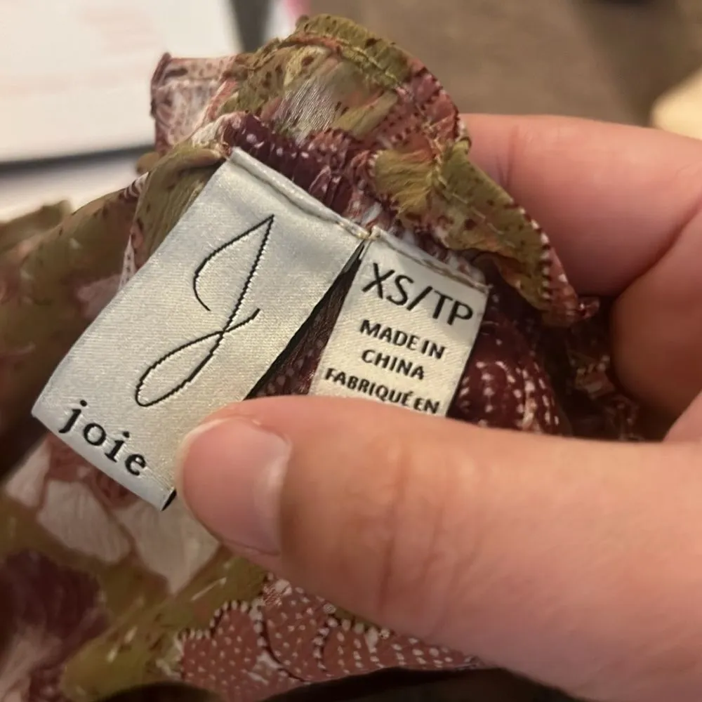 Joie Green Purple Pink Floral Swiss Dot Ruffle Sleeve Sheer Blouse Top Sz xs - Image 9