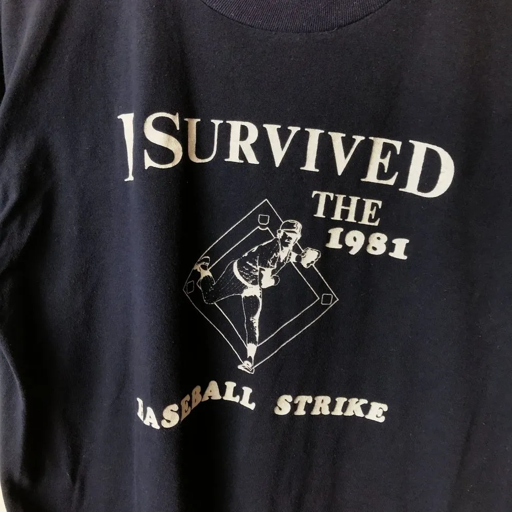 1981 Vintage I Survived Baseball Strike Pitcher T Shirt Single Stitch 80s Blue L Size L - Image 12
