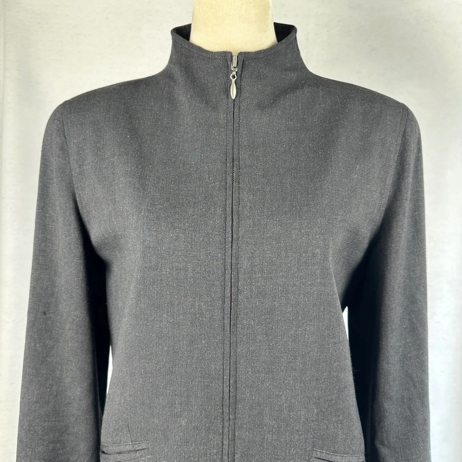 Lauren Ralph Lauren Womens 8 Charcoal Gray Zip Up Blazer Wool‎ Blend Career - Image 2