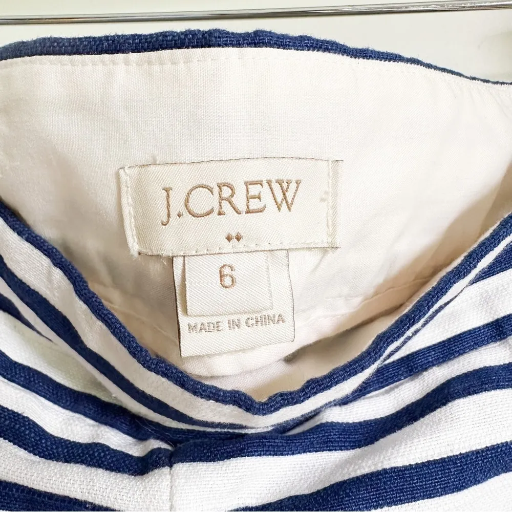 J. Crew Navy White Striped Preppy Nautical Linen Blend Shorts sz 6 - Image 7