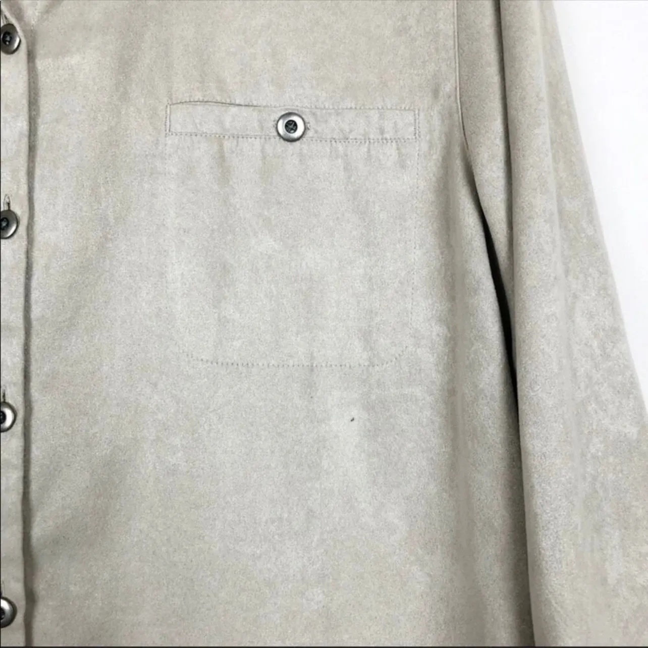 Vintage Chico's Faux Suede Shirt Shacket Womens Medium Pockets Oversized Relaxed - Image 7