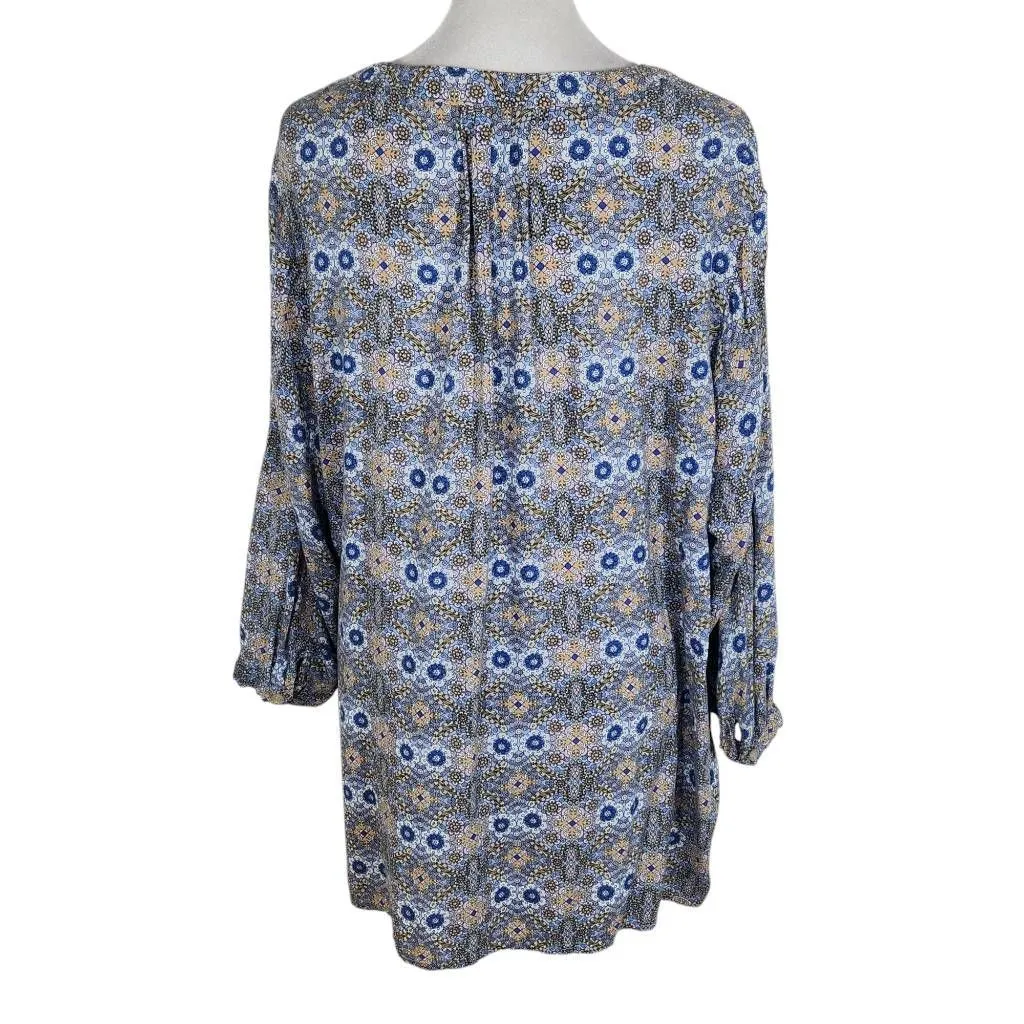 Adrienne Vittadini Blue Peasant Blouse Size 1X Plus Size Blue Print Boho Top - Image 2