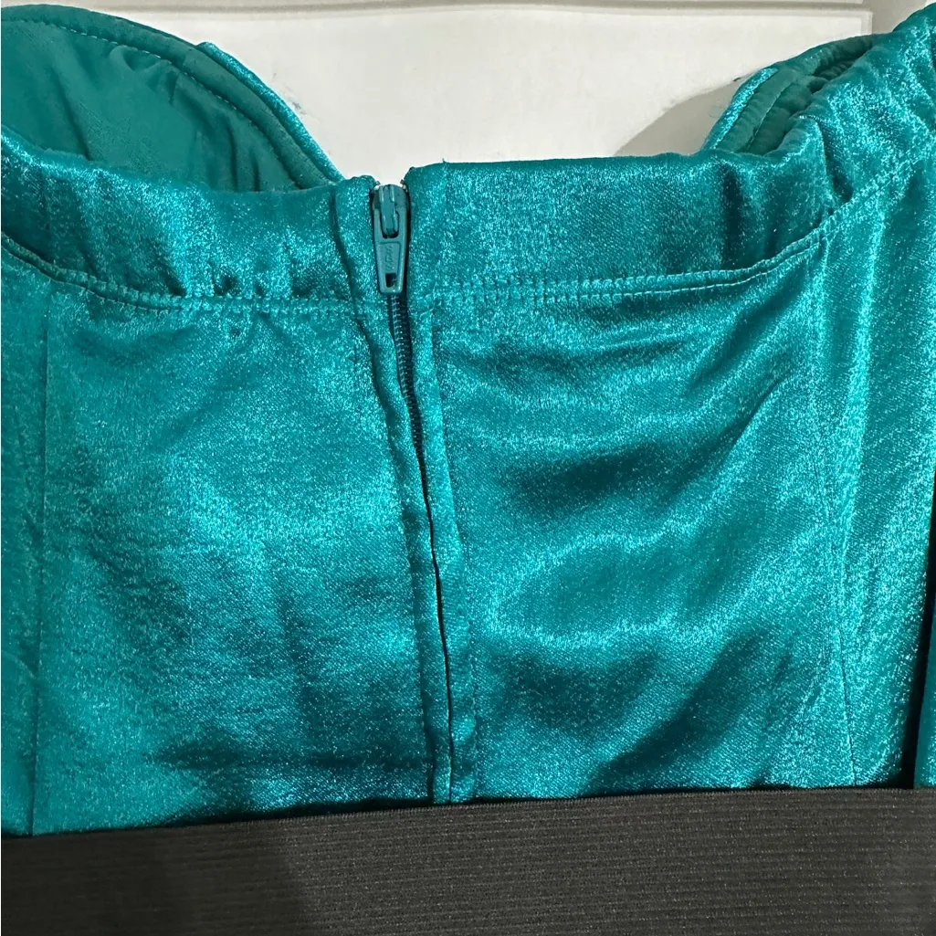 Ruby Rox Teal Strapless Dress Ruffled Skirt & Black Waist Sash Size 7 Juniors - Image 7